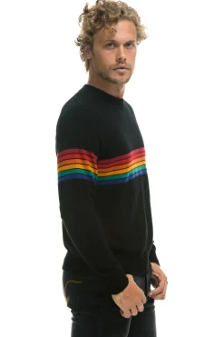 Sweatshirts | Aviator Nation RAINBOW STRIPE 6 UNISEX CASHMERE SWEATER- BLACK BLACKSweatshirtAviatorNation
