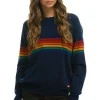 Sweatshirts | Aviator Nation RAINBOW STRIPE 6 UNISEX LIGHT CASHMERE SWEATER - MIDNIGHT