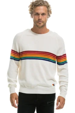 Sweatshirts | Aviator Nation RAINBOW STRIPE 6 UNISEX LIGHT CASHMERE SWEATER - SNOW