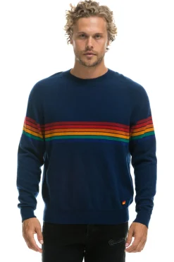 Sweatshirts | Aviator Nation RAINBOW STRIPE 6 UNISEX LIGHT CASHMERE SWEATER - MIDNIGHT