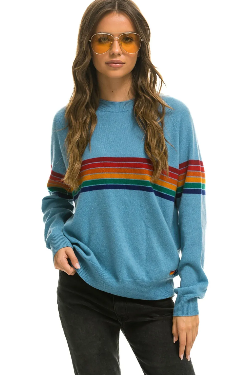 Sweatshirts | Aviator Nation RAINBOW STRIPE 6 UNISEX LIGHT CASHMERE SWEATER - OCEAN
