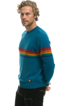Sweatshirts | Aviator Nation RAINBOW STRIPE 6 UNISEX LIGHT CASHMERE SWEATER - PEACOCK