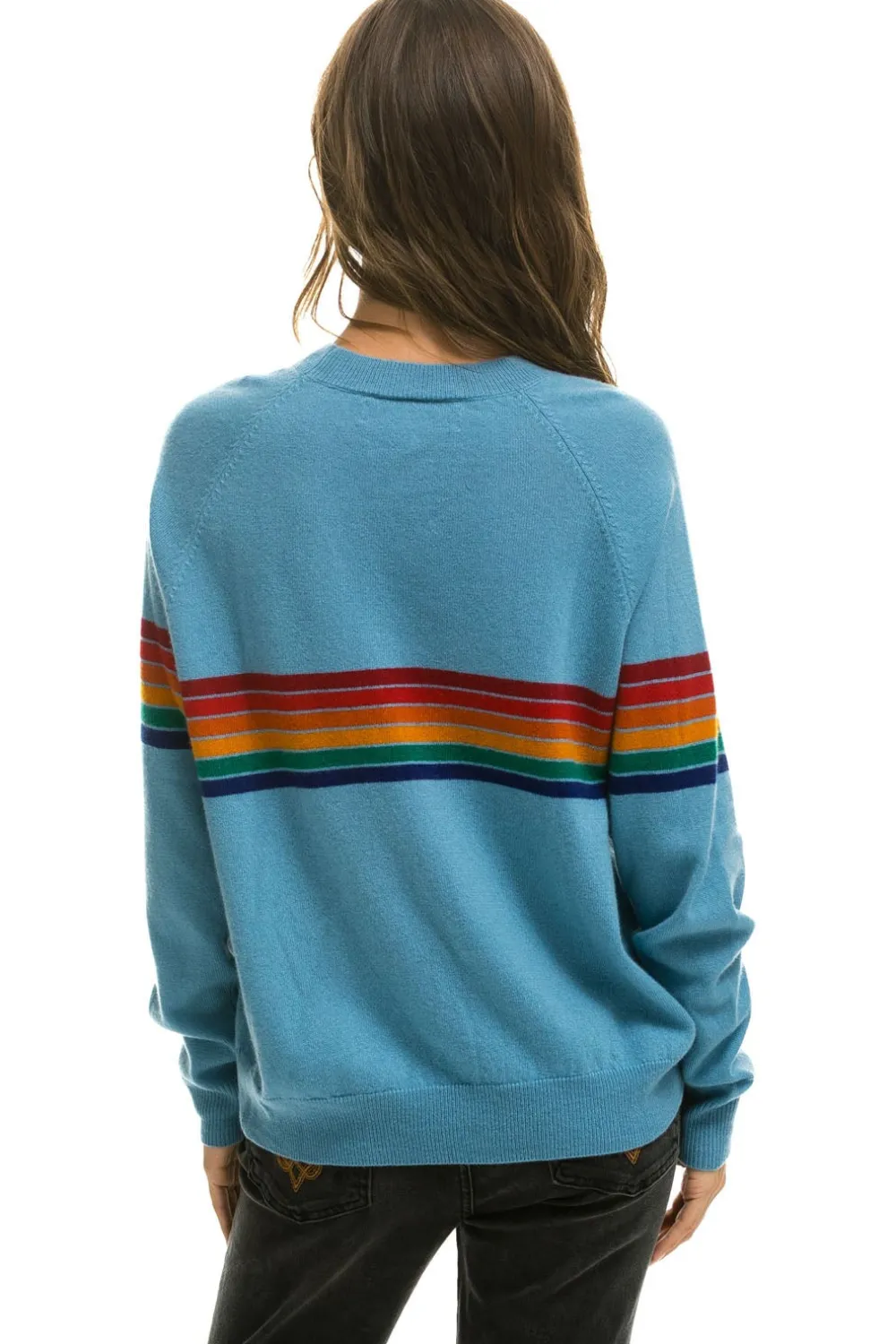 Sweatshirts | Aviator Nation RAINBOW STRIPE 6 UNISEX LIGHT CASHMERE SWEATER - OCEAN