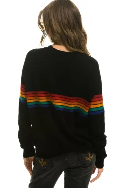 Sweatshirts | Aviator Nation RAINBOW STRIPE 6 UNISEX LIGHT CASHMERE SWEATER - BLACK