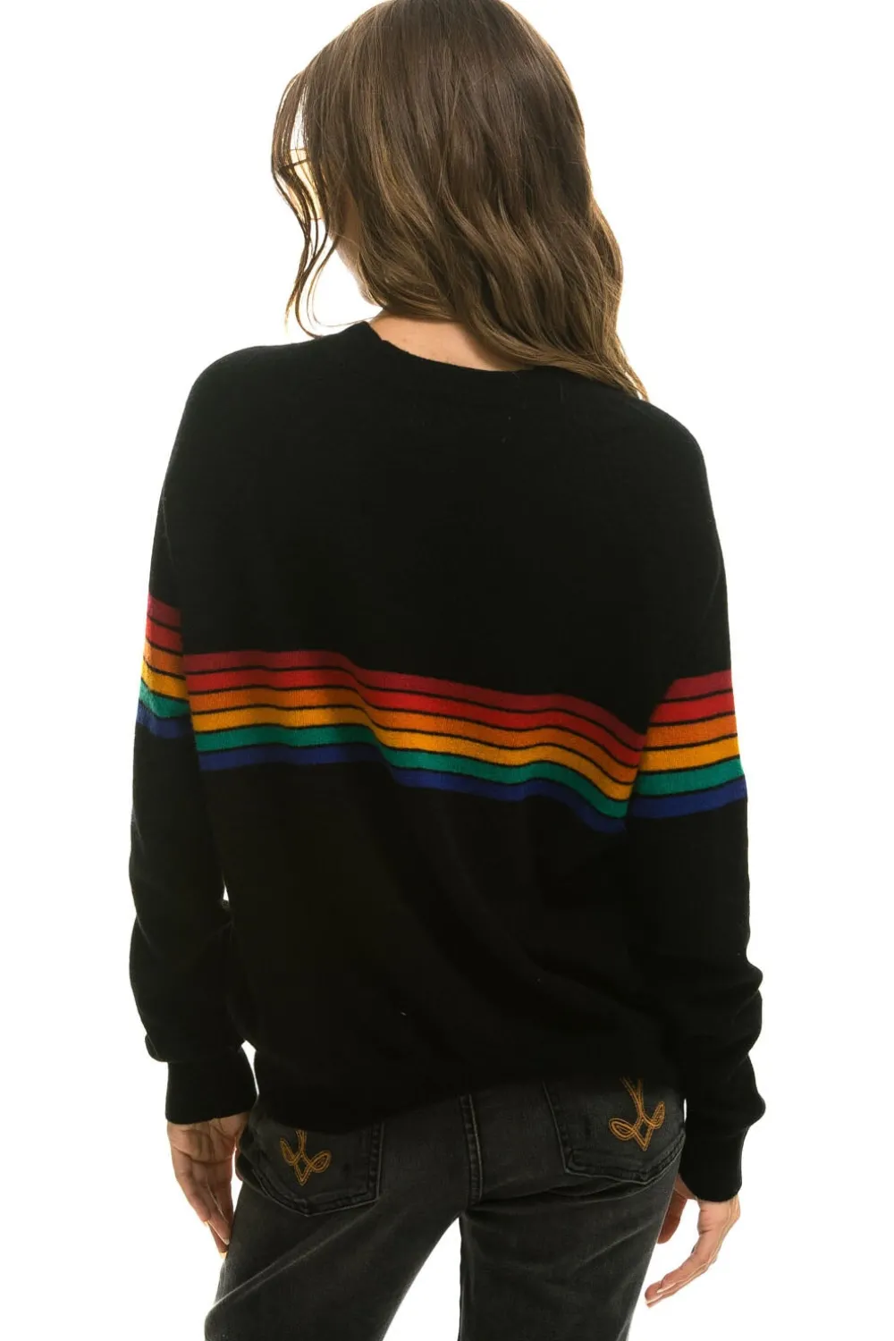 Sweatshirts | Aviator Nation RAINBOW STRIPE 6 UNISEX LIGHT CASHMERE SWEATER - BLACK