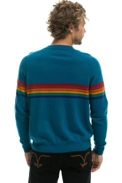 Sweatshirts | Aviator Nation RAINBOW STRIPE 6 UNISEX LIGHT CASHMERE SWEATER - PEACOCK