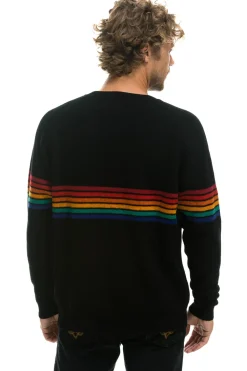 Sweatshirts | Aviator Nation RAINBOW STRIPE 6 UNISEX LIGHT CASHMERE SWEATER - BLACK