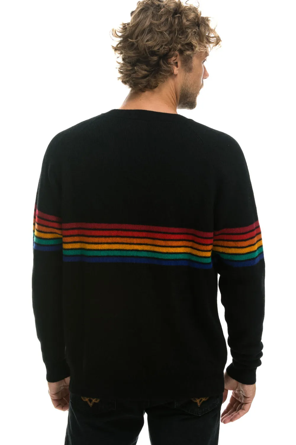 Sweatshirts | Aviator Nation RAINBOW STRIPE 6 UNISEX LIGHT CASHMERE SWEATER - BLACK