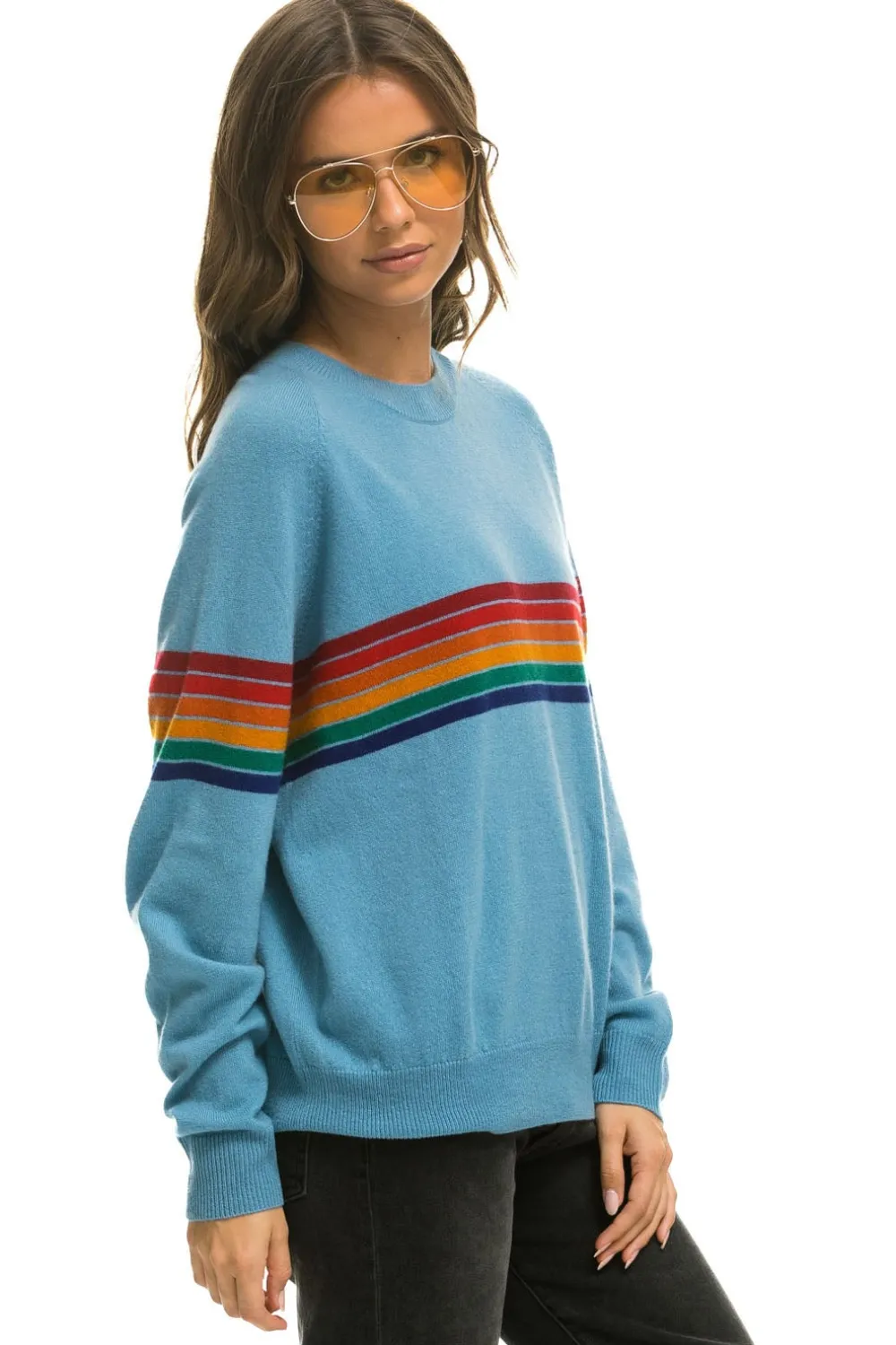 Sweatshirts | Aviator Nation RAINBOW STRIPE 6 UNISEX LIGHT CASHMERE SWEATER - OCEAN