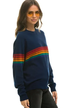 Sweatshirts | Aviator Nation RAINBOW STRIPE 6 UNISEX LIGHT CASHMERE SWEATER - MIDNIGHT