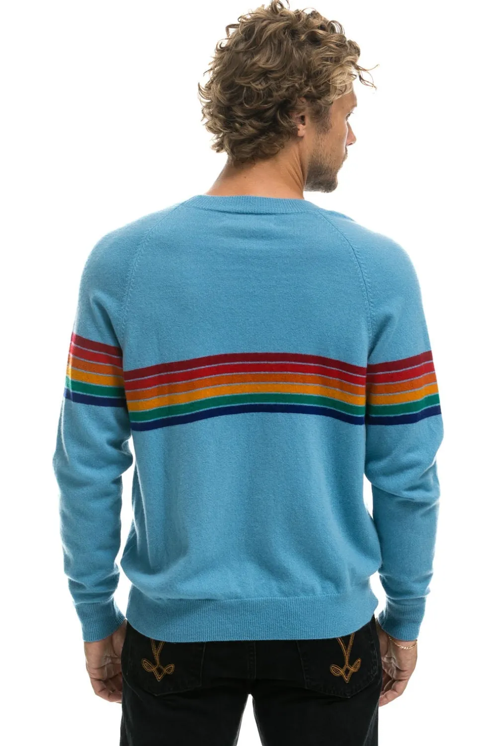 Sweatshirts | Aviator Nation RAINBOW STRIPE 6 UNISEX LIGHT CASHMERE SWEATER - OCEAN