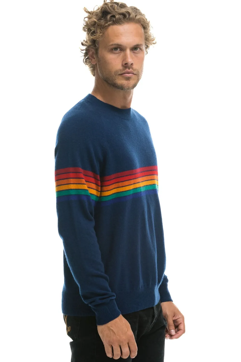 Sweatshirts | Aviator Nation RAINBOW STRIPE 6 UNISEX LIGHT CASHMERE SWEATER - MIDNIGHT