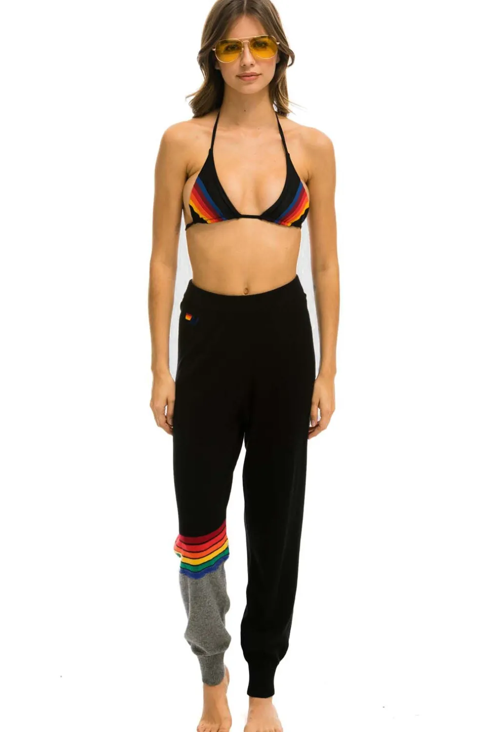 Sweatpants | Aviator Nation RAINBOW STRIPE CASHMERE LIGHT SWEATER PANT- BLACK // CHARCOAL BLACK//CHARCOALWomen'sSweatpantsAviatorNation