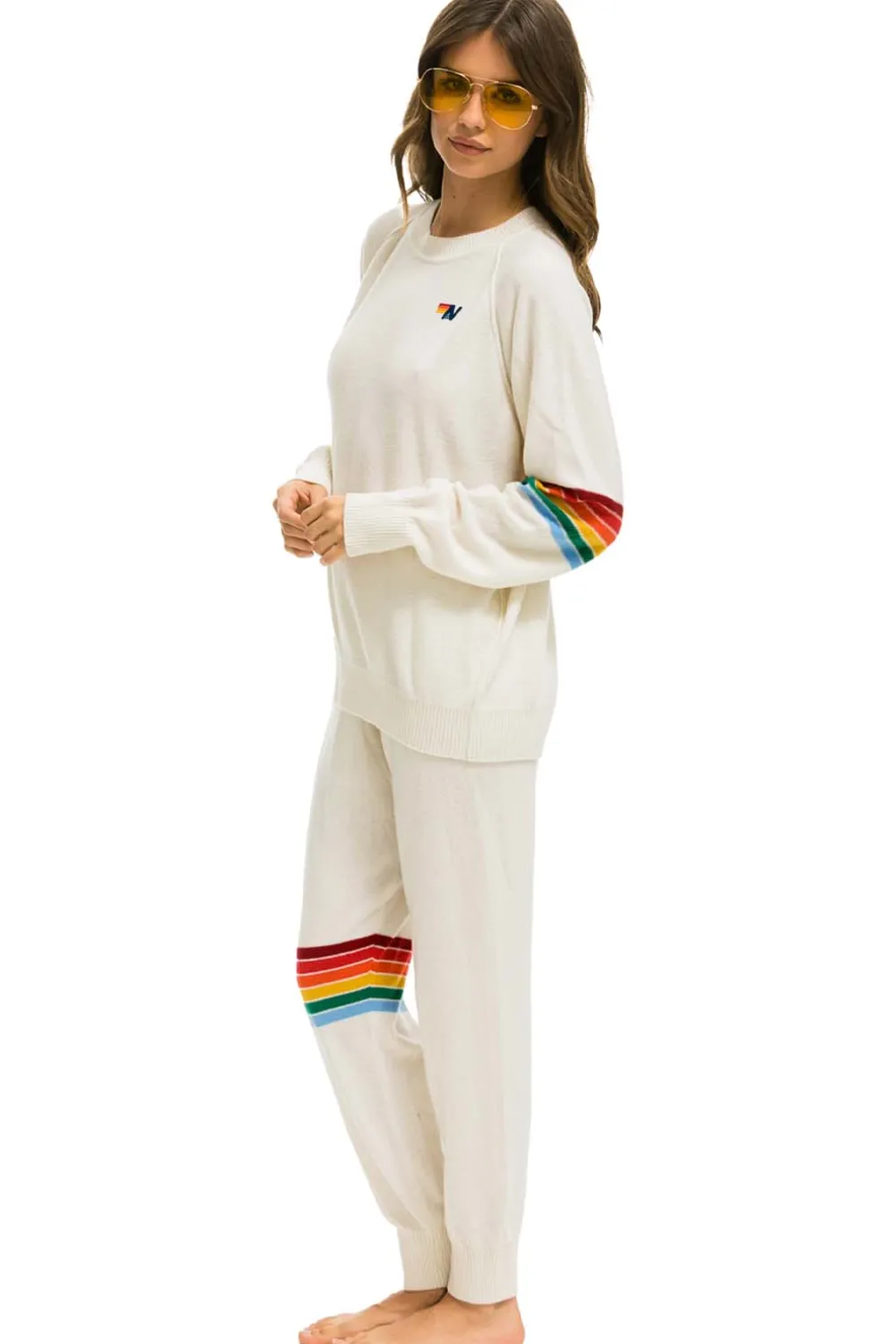 Sweatpants | Aviator Nation RAINBOW STRIPE CASHMERE LIGHT SWEATER PANT- VINTAGE WHITE VINTAGEWHITEWomensSweatpantsAviatorNation