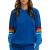 Sweatshirts | Aviator Nation RAINBOW STRIPE SLEEVE UNISEX CASHMERE LIGHT SWEATER - VINTAGE BLUE VINTAGEBLUE