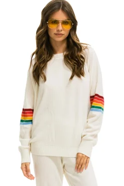 Sweatshirts | Aviator Nation RAINBOW STRIPE SLEEVE UNISEX CASHMERE LIGHT SWEATER - VINTAGE WHITE VINTAGEWHITE