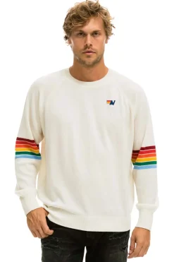 Sweatshirts | Aviator Nation RAINBOW STRIPE SLEEVE UNISEX CASHMERE LIGHT SWEATER - VINTAGE WHITE VINTAGEWHITE