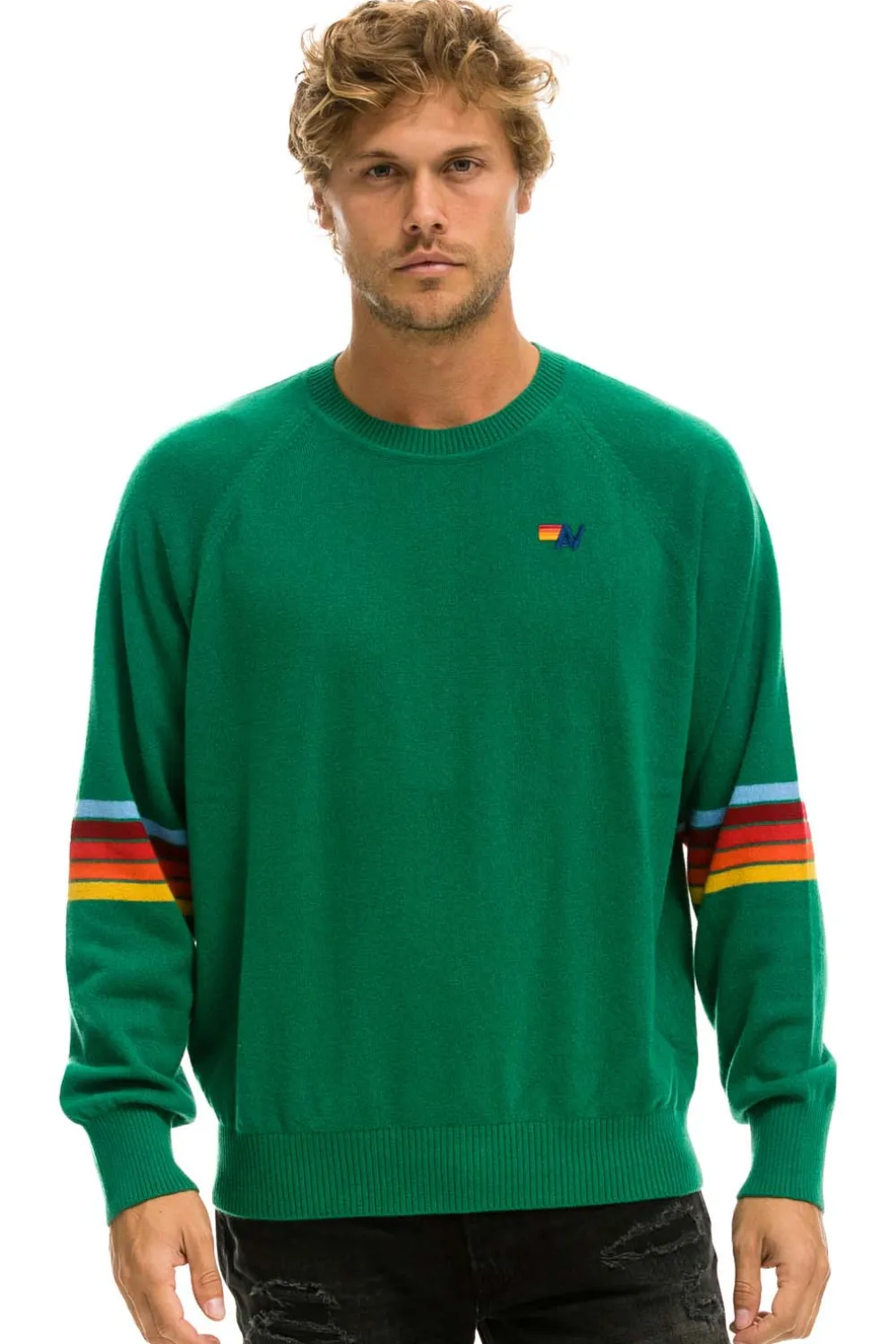 Sweatshirts | Aviator Nation RAINBOW STRIPE SLEEVE UNISEX CASHMERE LIGHT SWEATER - AMAZON