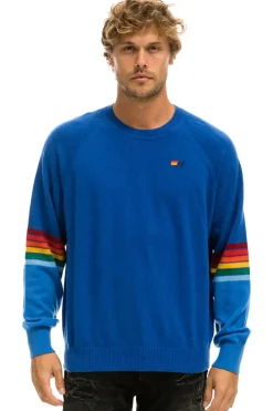 Sweatshirts | Aviator Nation RAINBOW STRIPE SLEEVE UNISEX CASHMERE LIGHT SWEATER - VINTAGE BLUE VINTAGEBLUE