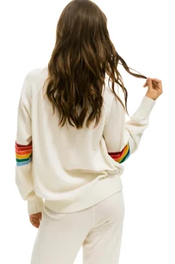 Sweatshirts | Aviator Nation RAINBOW STRIPE SLEEVE UNISEX CASHMERE LIGHT SWEATER - VINTAGE WHITE VINTAGEWHITE
