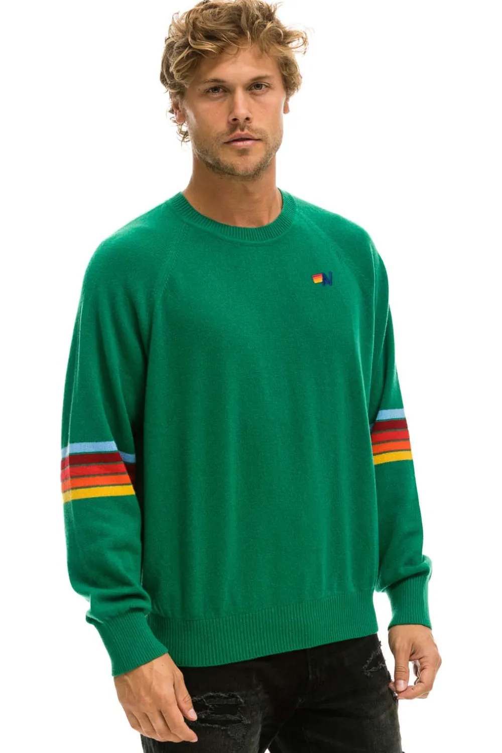 Sweatshirts | Aviator Nation RAINBOW STRIPE SLEEVE UNISEX CASHMERE LIGHT SWEATER - AMAZON