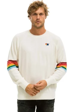 Sweatshirts | Aviator Nation RAINBOW STRIPE SLEEVE UNISEX CASHMERE LIGHT SWEATER - VINTAGE WHITE VINTAGEWHITE