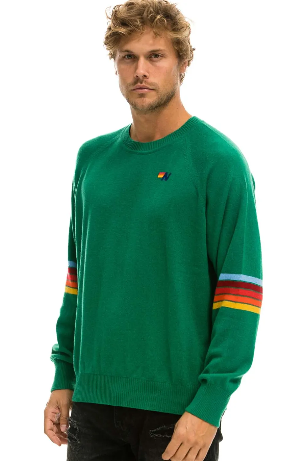 Sweatshirts | Aviator Nation RAINBOW STRIPE SLEEVE UNISEX CASHMERE LIGHT SWEATER - AMAZON