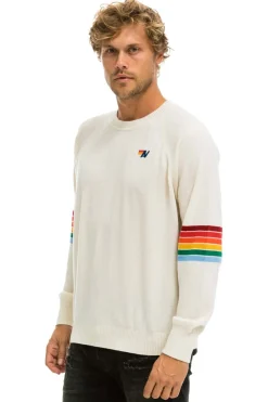Sweatshirts | Aviator Nation RAINBOW STRIPE SLEEVE UNISEX CASHMERE LIGHT SWEATER - VINTAGE WHITE VINTAGEWHITE