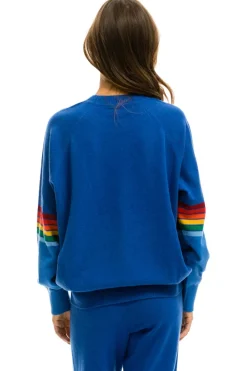 Sweatshirts | Aviator Nation RAINBOW STRIPE SLEEVE UNISEX CASHMERE LIGHT SWEATER - VINTAGE BLUE VINTAGEBLUE