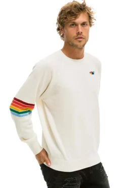 Sweatshirts | Aviator Nation RAINBOW STRIPE SLEEVE UNISEX CASHMERE LIGHT SWEATER - VINTAGE WHITE VINTAGEWHITE