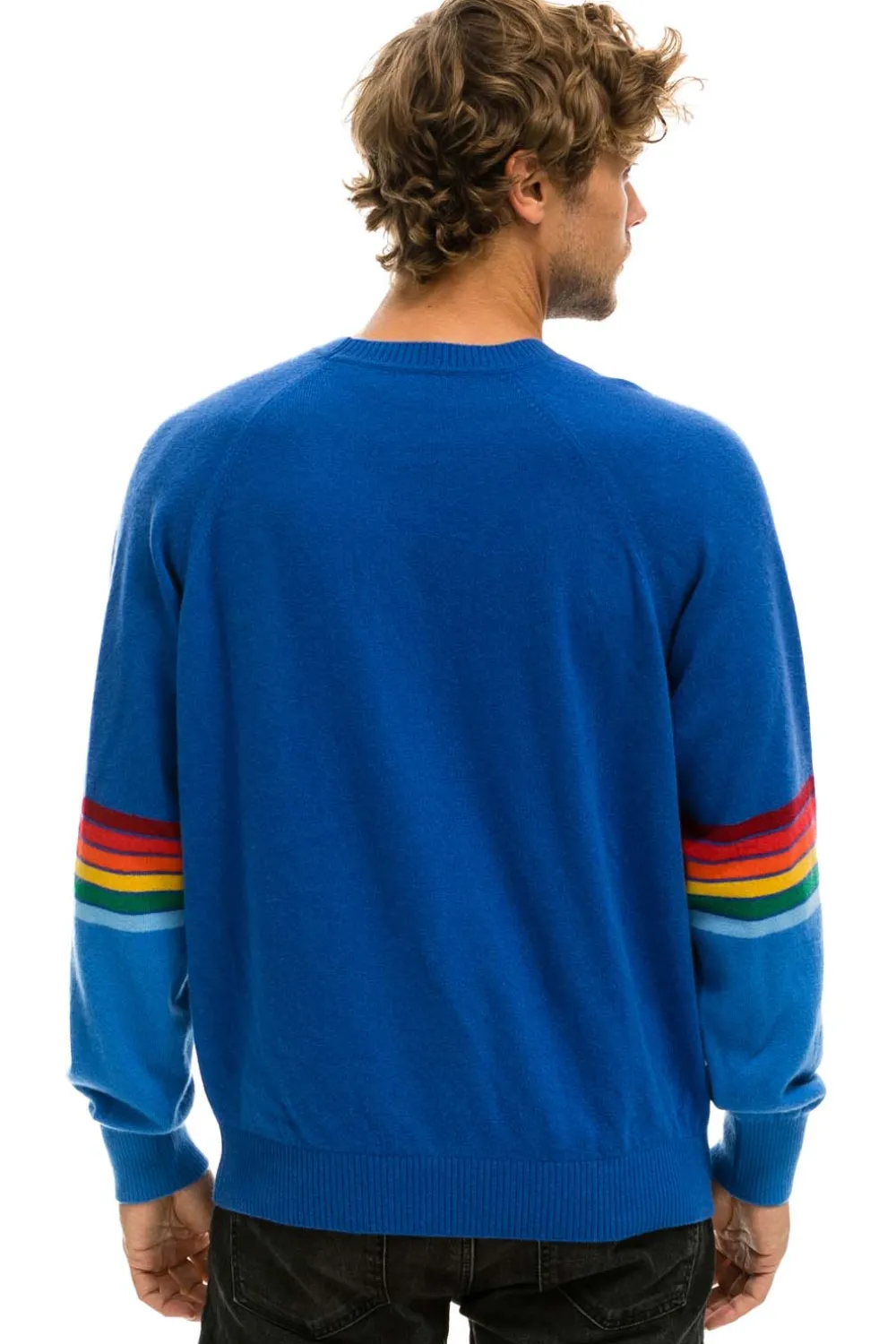 Sweatshirts | Aviator Nation RAINBOW STRIPE SLEEVE UNISEX CASHMERE LIGHT SWEATER - VINTAGE BLUE VINTAGEBLUE