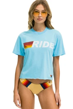 Boyfriend Tees | Tees | Aviator Nation RIDE LOGO WHITE BOYFRIEND TEE - SKY
