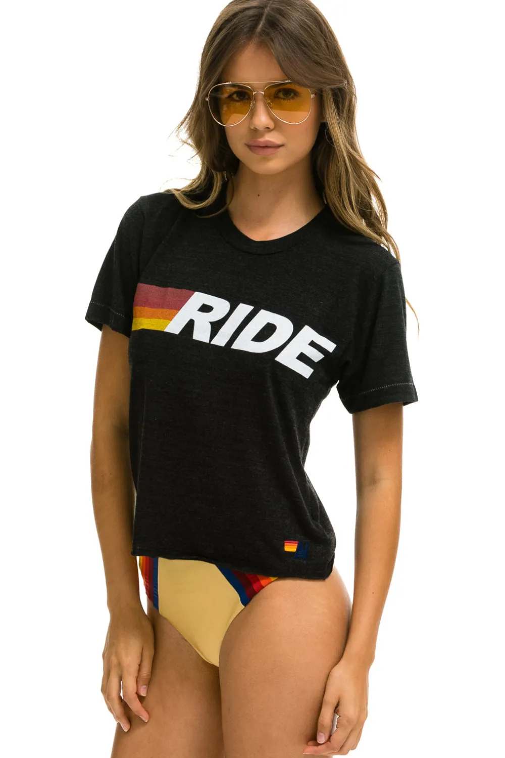 Boyfriend Tees | Tees | Aviator Nation RIDE LOGO WHITE BOYFRIEND TEE - BLACK