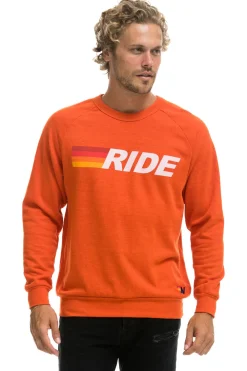 Sweatshirts | Sweatshirts | Aviator Nation RIDE LOGO WHITE CREW SWEATSHIRT - ORANGE