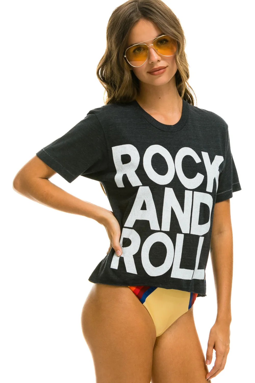 Boyfriend Tees | Tees | Aviator Nation ROCK AND ROLL BOYFRIEND TEE - CHARCOAL