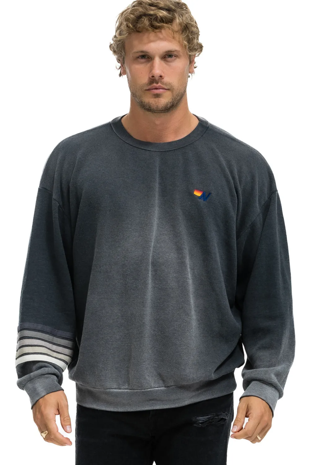 Sweatshirts | Sweatshirts | Aviator Nation RUGBY STITCH RELAXED CREW SWEATSHIRT - FADED SMOKE FADEDSMOKE