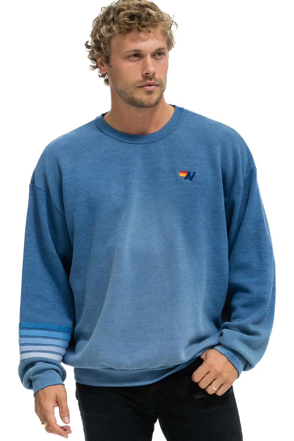 Sweatshirts | Sweatshirts | Aviator Nation RUGBY STITCH RELAXED CREW SWEATSHIRT - FADED WATER FADEDWATER