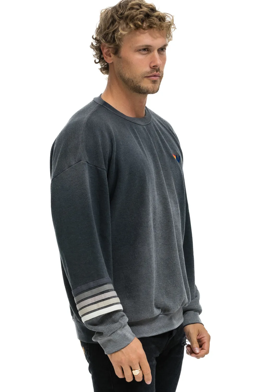 Sweatshirts | Sweatshirts | Aviator Nation RUGBY STITCH RELAXED CREW SWEATSHIRT - FADED SMOKE FADEDSMOKE