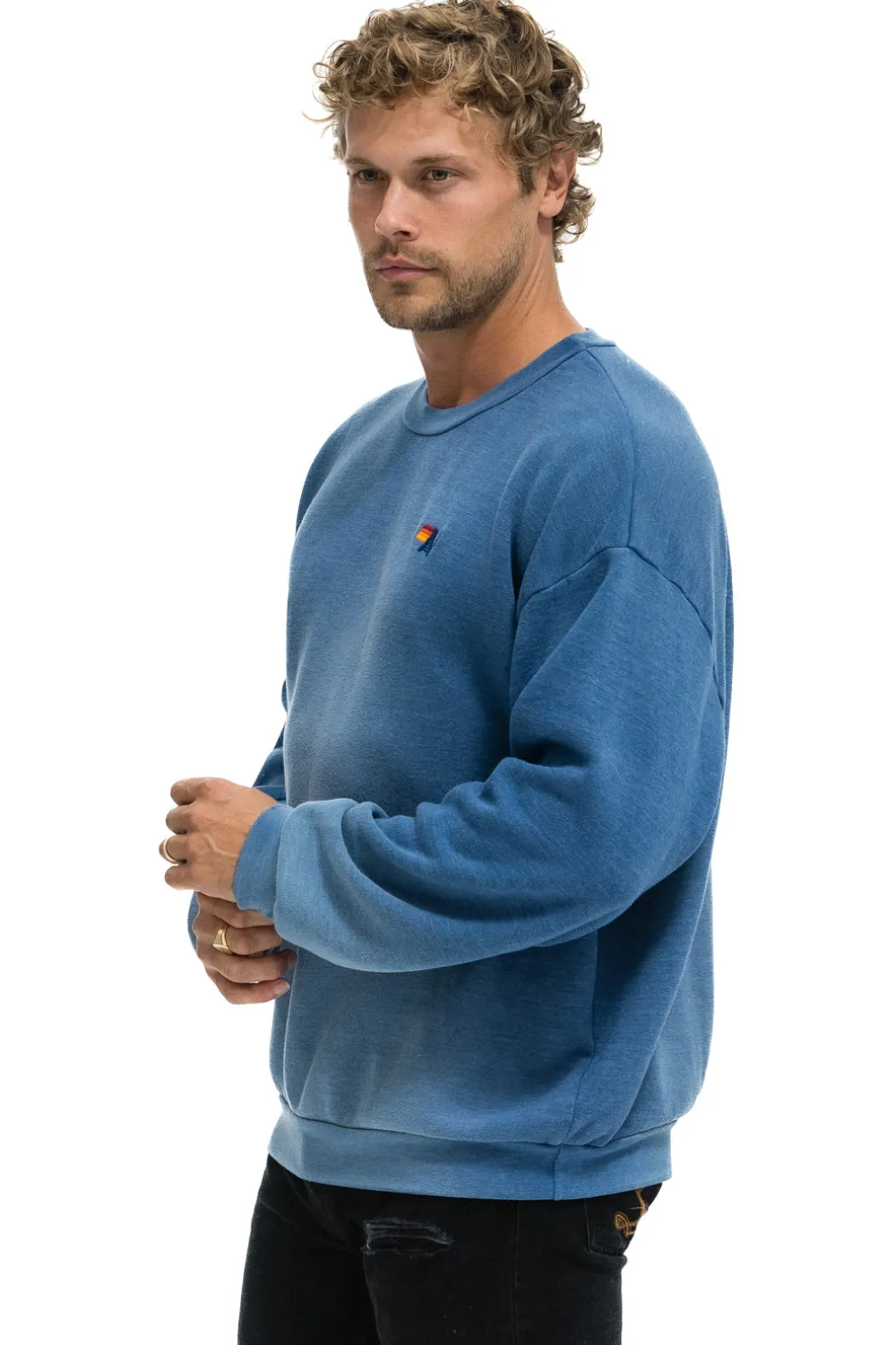 Sweatshirts | Sweatshirts | Aviator Nation RUGBY STITCH RELAXED CREW SWEATSHIRT - FADED WATER FADEDWATER