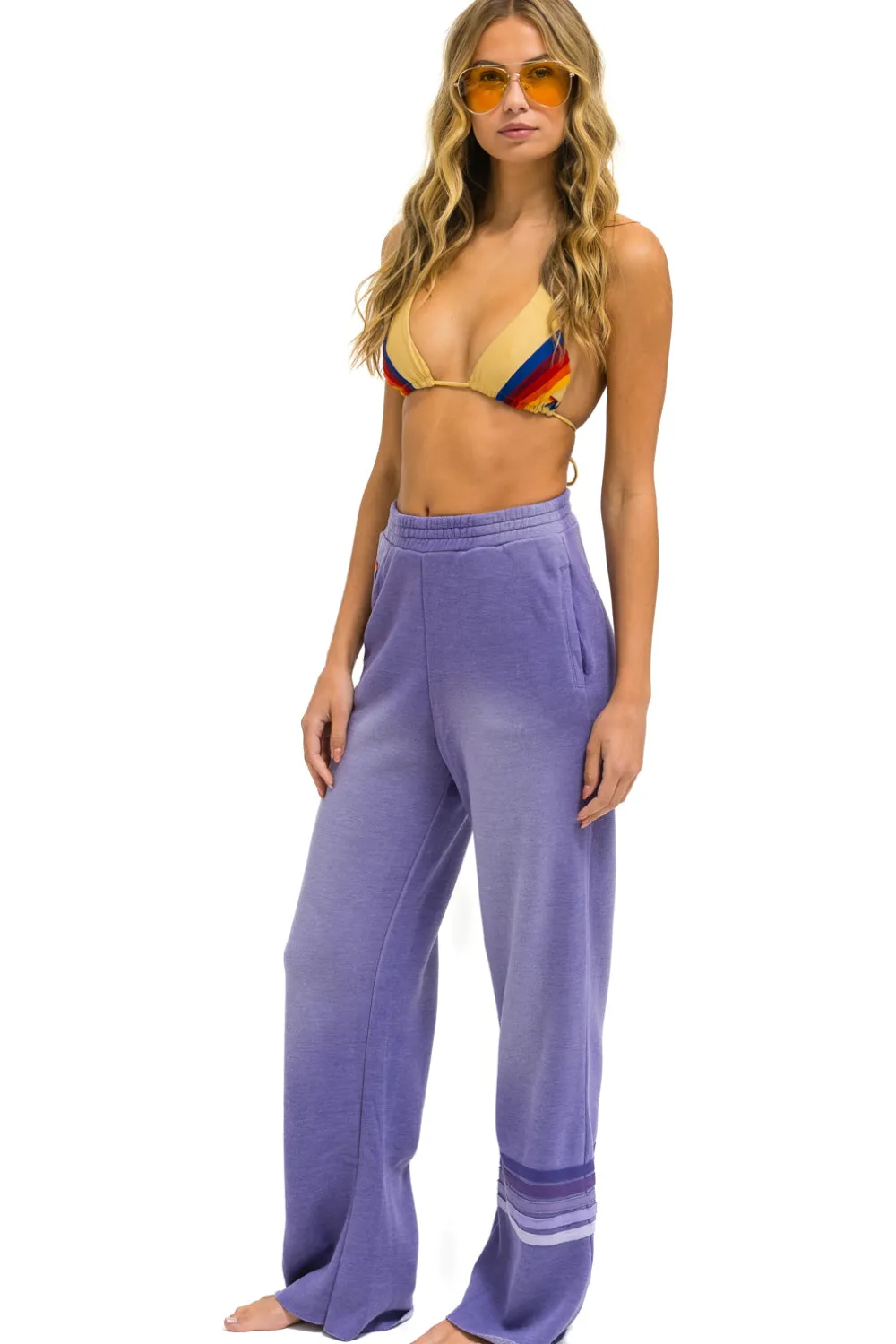 Sweatpants | Aviator Nation RUGBY STITCH WIDE LEG POCKET SWEATPANTS - FADED GRAPE FADEDGRAPE