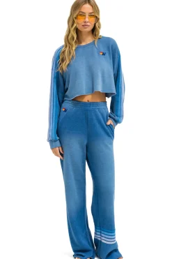 Sweatpants | Aviator Nation RUGBY STITCH WIDE LEG POCKET SWEATPANTS - FADED WATER FADEDWATER