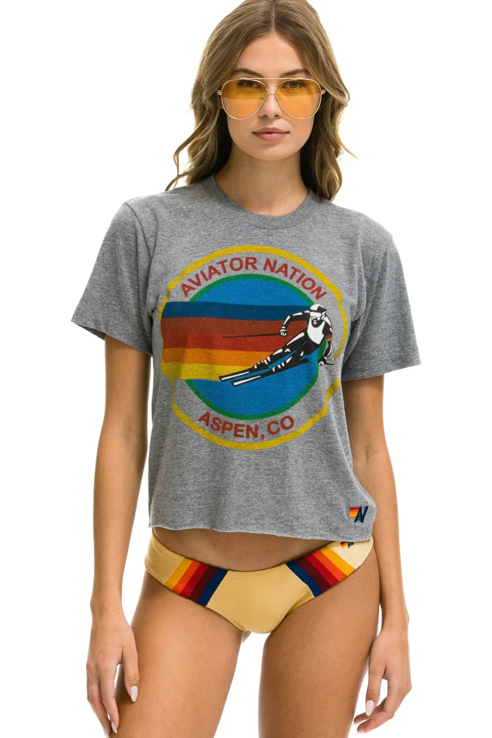 Boyfriend Tees | Aviator Nation SIGNATURE ASPEN BOYFRIEND TEE - HEATHER GREY HEATHERGREY