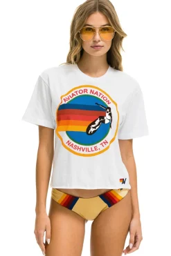 Boyfriend Tees | Aviator Nation SIGNATURE NASHVILLE BOYFRIEND TEE - WHITE