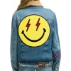 Denim | Denim | Aviator Nation SMALL STOKED BOLT SMILEY RANCH SHERPA DENIM JACKET - SUPER LIGHT SUPERLIGHT