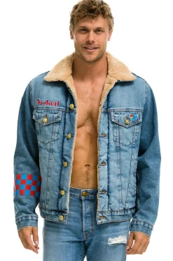 Denim | Denim | Aviator Nation SMALL STOKED BOLT SMILEY RANCH SHERPA DENIM JACKET - SUPER LIGHT SUPERLIGHT
