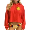 Hoodies | Aviator Nation SMILEY 2 RELAXED CROPPED PULLOVER HOODIE - RED