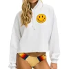 Hoodies | Aviator Nation SMILEY 2 RELAXED CROPPED PULLOVER HOODIE - WHITE