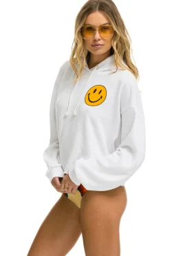 Hoodies | Aviator Nation SMILEY 2 RELAXED CROPPED PULLOVER HOODIE - WHITE