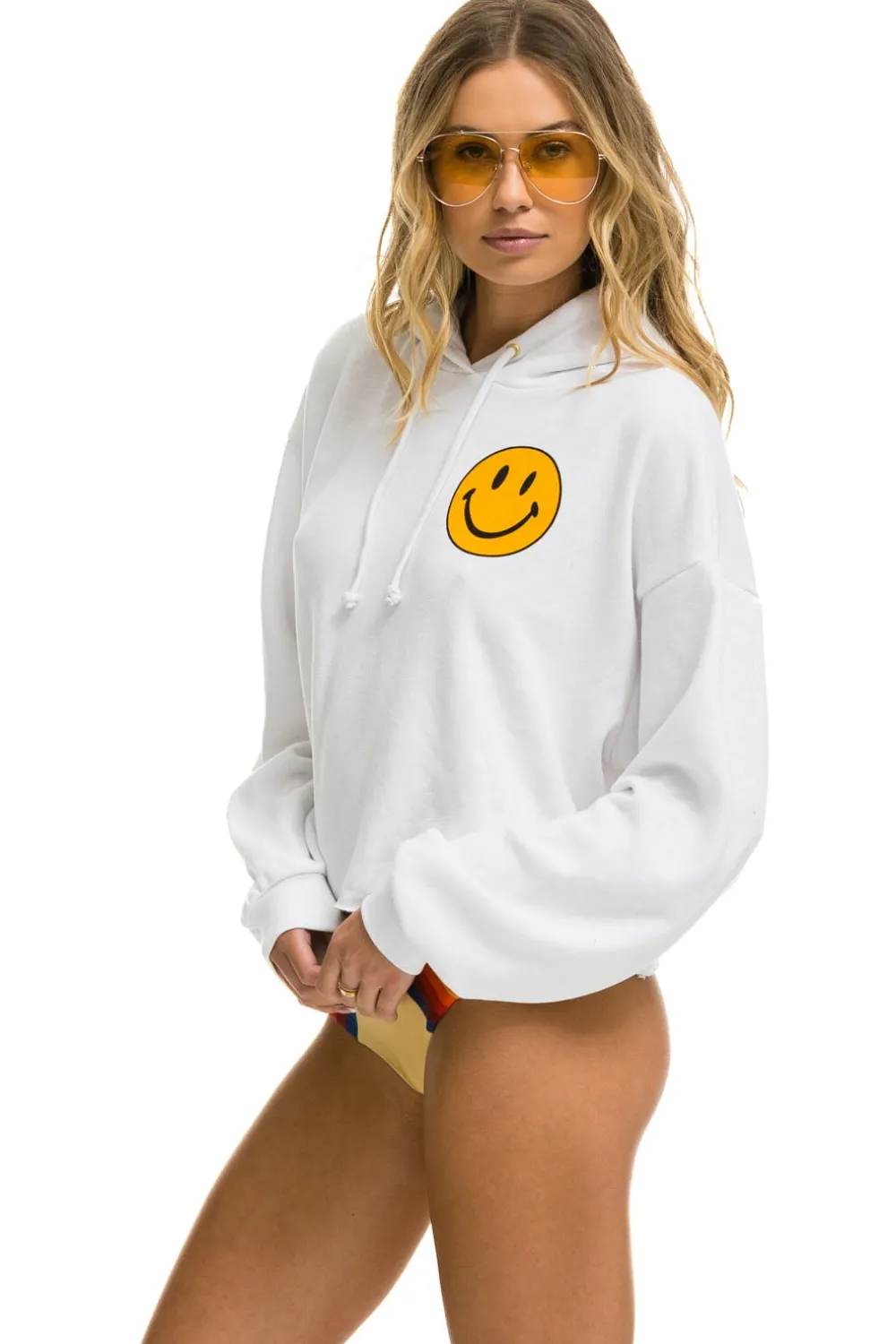 Hoodies | Aviator Nation SMILEY 2 RELAXED CROPPED PULLOVER HOODIE - WHITE