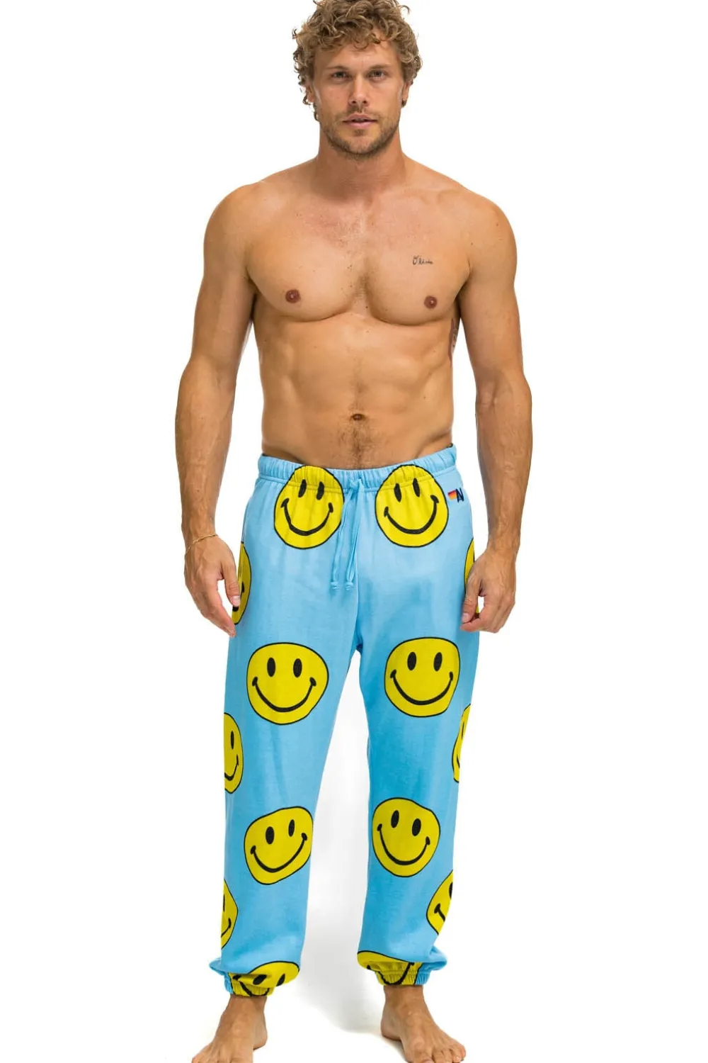 Sweatpants | Aviator Nation SMILEY REPEAT MENS SWEATPANTS - SKY